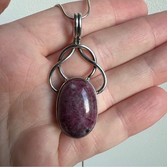 Vintage Art Nouveau Rhodonite Pendant, in Sterling 925 Silver - Picture 2 of 6